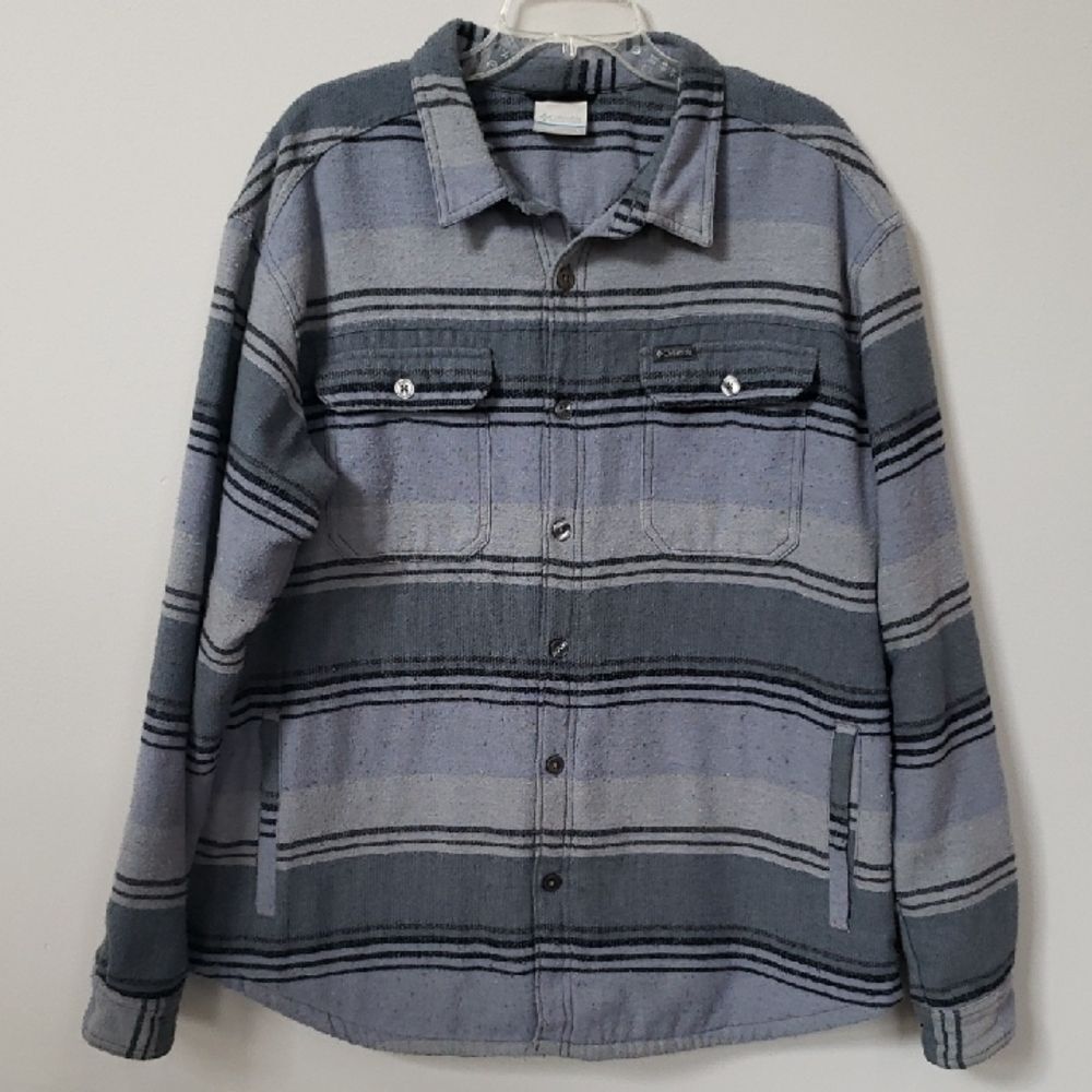 Columbia Shacket Men's XL Blanket Fleece Blue Sherpa Lined Button-Up Jacket
